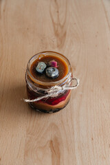 panna cotta in a glass dish on the table
