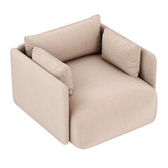 A soft chair with two pillows on a white background. 3d rendering