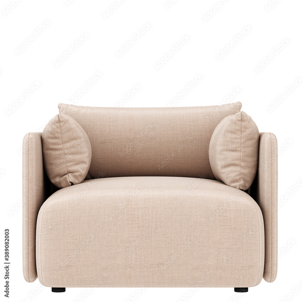 Poster a soft chair with two pillows front view on a white background . 3d rendering