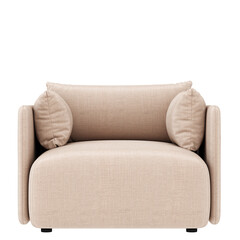 A soft chair with two pillows front view on a white background . 3d rendering