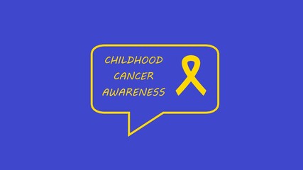 Childhood cancer awareness. Yellow gold ribbon in speech bubble, . International Childhood Cancer Day.