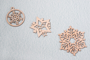  Christmas tree decoration.Christmas star and snowflake close up. Christmas card with New Year's decor. 