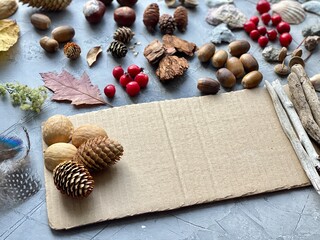 Step by step, making a children's sensory game from natural material.