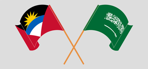 Crossed flags of Antigua and Barbuda and the Kingdom of Saudi Arabia