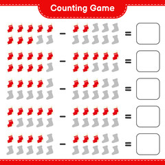Counting game, count the number of Christmas Socks and write the result. Educational children game, printable worksheet, vector illustration
