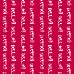 New year seamless sweets pattern. candy on a red background. design for wrapping paper, fabric, festive packaging. vector eps 10. birthday card.