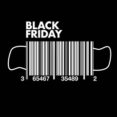 Black Friday shopping concept. Black friday sticker with real barcode. Sale label concept. Illustration, Vector.