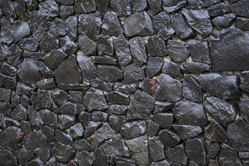 Rubble wall for protection from thieves. a stone on which water flows. Texture for the background.
