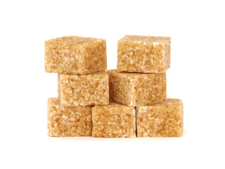 Brown sugar cubes isolated on white