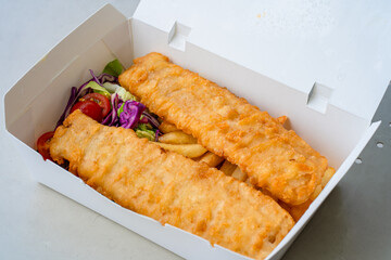 Cardboard boxes with hot food to go. Food delivery