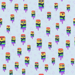 Seamless LGBT ice cream pattern with rainbow emoji. Colorful vector illustration