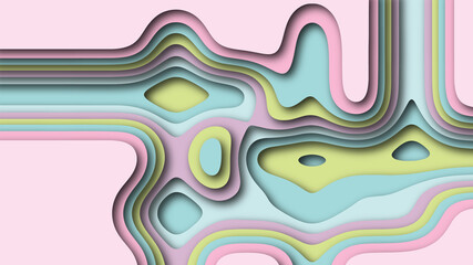 Layered cute background in pastel colors in papercut style