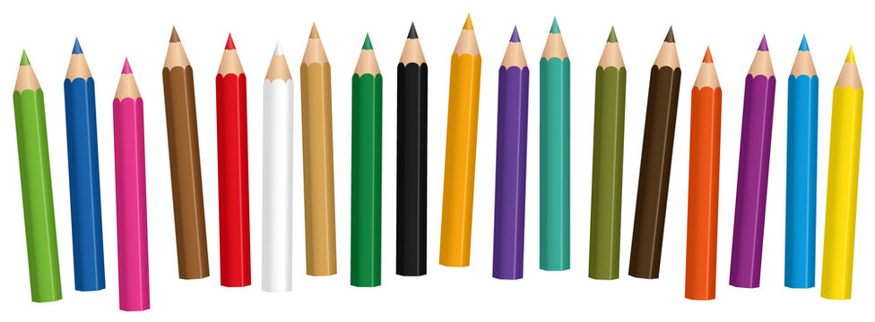 Short crayons, mixed colors, baby pencil set, loosely arranged - isolated vector illustratin on white background.
