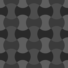 Fototapeta premium Apple core quilts texture. Patchwork motif. Seamless surface pattern design with ethnic ornament. Grey interlocking axehead figures background. Digital paper with hammerhead shapes for textile print.