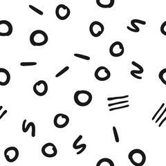 Doodle shapes random seamless pattern. Hand drawn linear objects texture background.