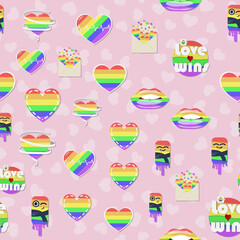 LGBT seamless rainbow pattern on a pink background. Bright colorful background vector illustration