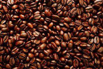 Top view of roasted coffee beans