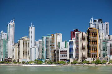 City view of Balneario Camboriu, Santa Catarina, Brazil and sky blue