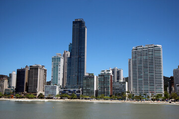 City view of Balneario Camboriu, Santa Catarina, Brazil and sky blue