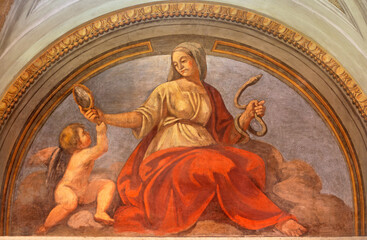 ROME, ITALY - MARCH 9, 2016: The fresco of virtue Prudence in church Chiesa di San Silvestro in...