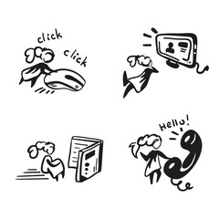 Home work activities icons. Vector design illustration. Talking on the phone, watch video, read a book, work on a computer.