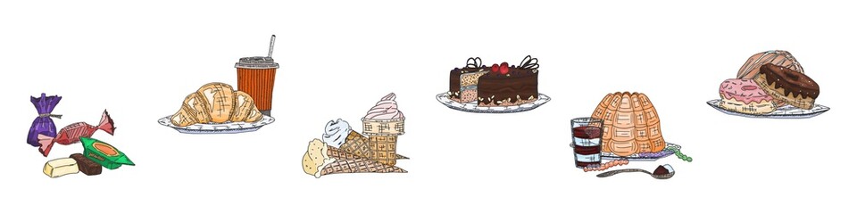 Obraz premium delicious sweets croissants ice cream and cakes
