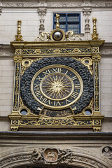 Great-Clock (Gros Horloge) - astronomical clock located in Gros Horloge Street. Clock mechanism one of oldest in France, movement made in 1389. Rouen, Seine-Maritime department, Upper Normandy, France