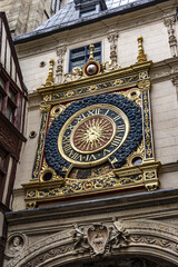 Great-Clock (Gros Horloge) - astronomical clock located in Gros Horloge Street. Clock mechanism one of oldest in France, movement made in 1389. Rouen, Seine-Maritime department, Upper Normandy, France