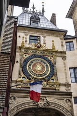 Great-Clock (Gros Horloge) - astronomical clock located in Gros Horloge Street. Clock mechanism one of oldest in France, movement made in 1389. Rouen, Seine-Maritime department, Upper Normandy, France