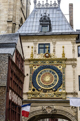 Great-Clock (Gros Horloge) - astronomical clock located in Gros Horloge Street. Clock mechanism one of oldest in France, movement made in 1389. Rouen, Seine-Maritime department, Upper Normandy, France