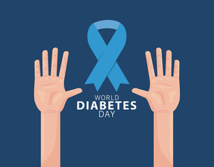 world diabetes day campaign with hands and blue ribbon