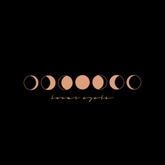 Moon phases icon night space astronomy and nature moon phases sphere shadow. The whole cycle from new moon to full moon. Vector emblem in a minimal linear style. - 389096807
