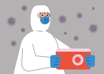 doctor with covid19 tests in cooler