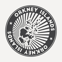Orkney Islands round logo. Vintage travel badge with the circular name and map of the island, vector illustration. Can be used as insignia, logotype, label, sticker or badge of the Orkney Islands.