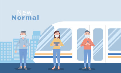 young people wearing face masks in subway new normal