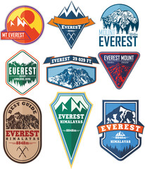 Obraz premium set of Vector Everest mountain logo. Emblem with highest peack in world. Mountaineering label illustration