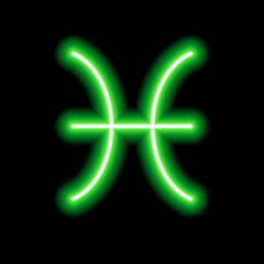 Fototapeta premium Green neon zodiac sign Pisces. Predictions, astrology, horoscope.