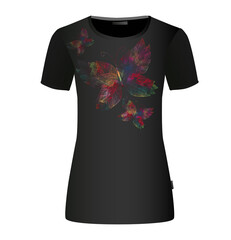 The abstract butterfly is multicolored. T-shirt print. Mixed media. Vector illustration