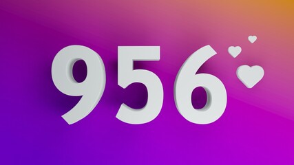 Number 956 in white on purple and orange gradient background, social media isolated number 3d render