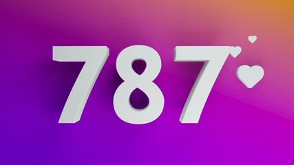 Number 787 in white on purple and orange gradient background, social media isolated number 3d render