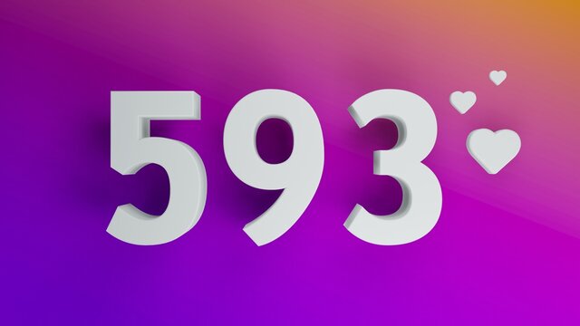 Number 593 in white on purple and orange gradient background, social media isolated number 3d render