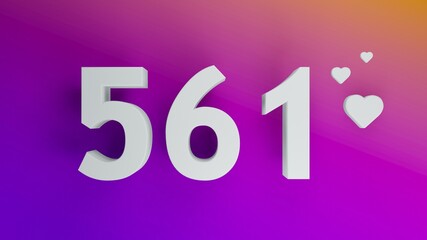 Number 561 in white on purple and orange gradient background, social media isolated number 3d render