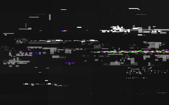 Glitch No Signal. Abstract Digital Distortion. VHS Noise Backdrop With Horizontal Lines. Video Error And Color Pixels. Glitch TV Screen With Overlay Effect. Vector Illustration