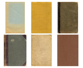 Paper and textile textures set. Blank retro pages and old book covers. Rough faded canvas surface. Perfect for background and vintage style design. Empty place for text.