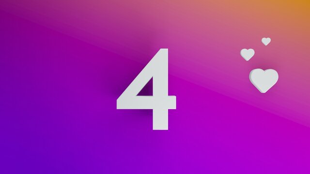 Number 4 in white on purple and orange gradient background, social media isolated number 3d render