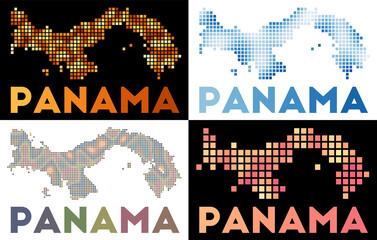 Panama map. Collection of map of Panama in dotted style. Borders of the country filled with rectangles for your design. Vector illustration.