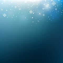 Abstract blue winter background. Snowflake and light
