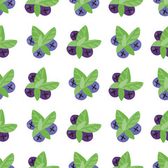 Fototapeta na wymiar Blueberry with leafs seamless pattern. Hand drawn lettering with logo for social media content