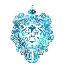 Lion face logo emblem template for business or t-shirt design. Mixed media. Vector Vintage Design Element.
