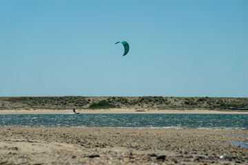 kite boarding on a flat water lagoon